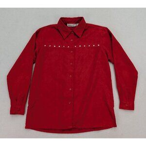 Allyson Whitmore Women's Top Size S Coral Red Soft Microfiber Button-Up